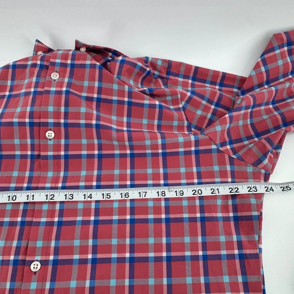 Mizzen + Main Button Down Mens XL Red Plaid Trim Fit Performance Stretch Shirt
